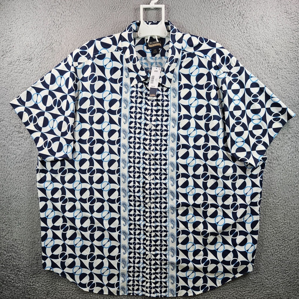 NEW Cremieux Casual Shirt Men 4XB Stretch Paisley Short Sleeve Nylon Navy White